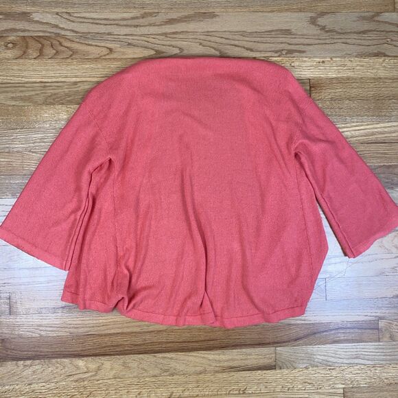 Soft Surroundings Cardigan Large Pinkish Orange One-Button Crochet Open Knit - Picture 10 of 10